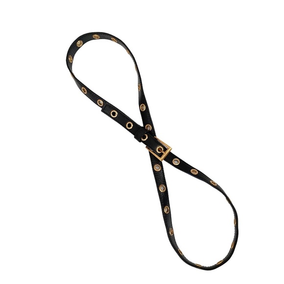 Prada Black Leather Belt with Gold Eyelets main image 6